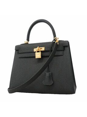 Hermes Handbag Kelly 25 Veau Epsom Black Gold 2-Way Bag